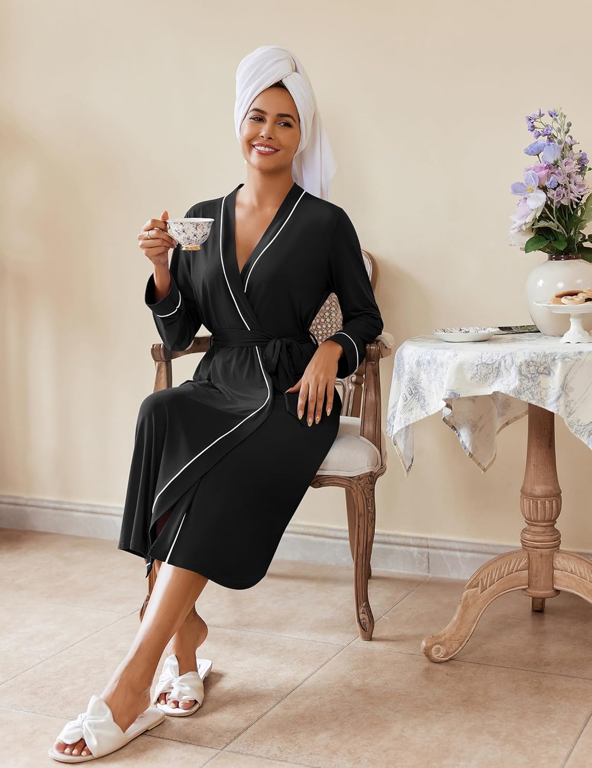 Ekouaer Womens Robes Lightweight Soft Knit Bathrobe Full Length Sleepwear with Pockets Ladies Loungewear S-3XL - Image 5