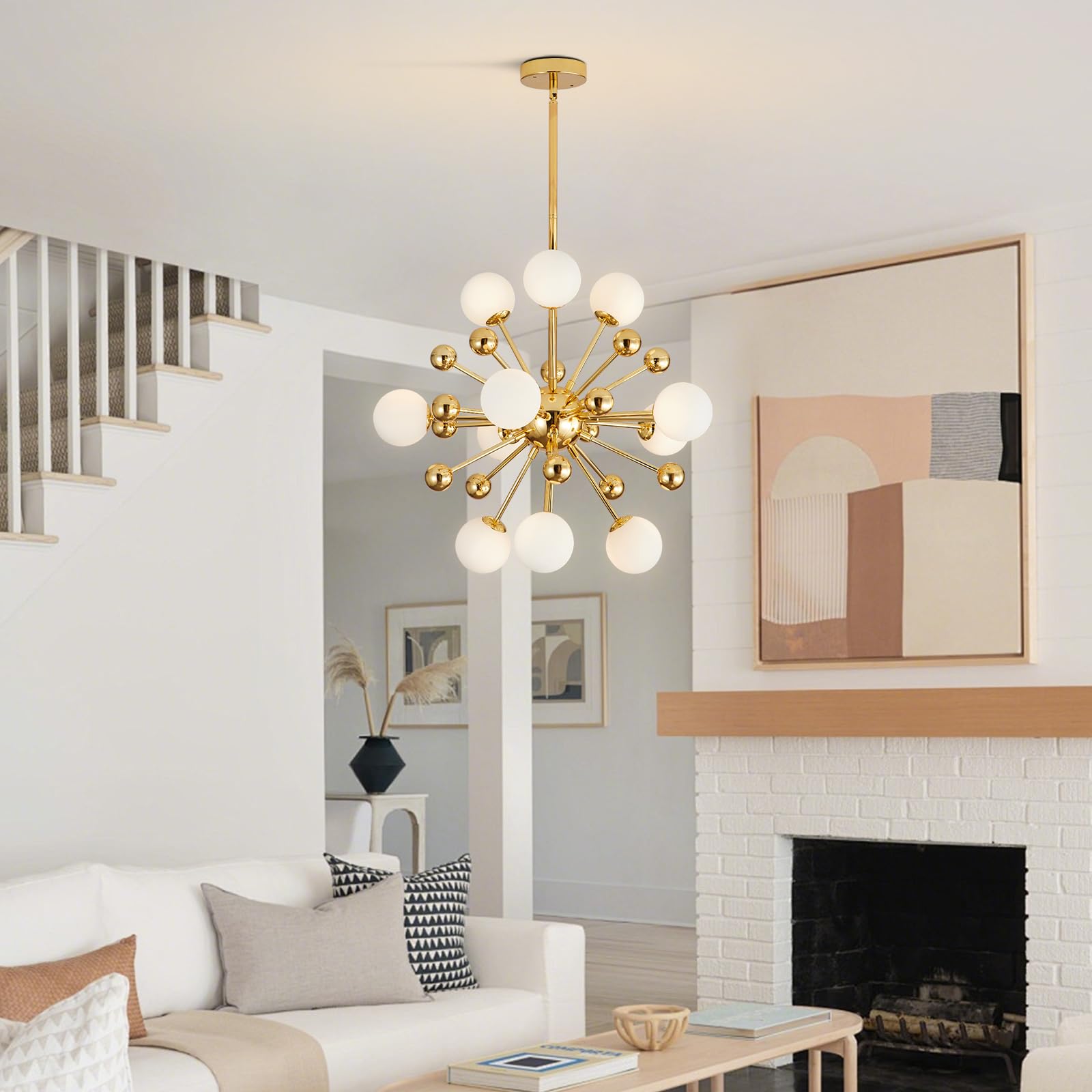 KCO Lighting Sputnik Lámpara de Araña de Iluminación Dorada de Mediados de Siglo Moderna Lámpara Colgante Colgante, Cristal Esmerilado Moderna Lámpara Colgante Sala de Estar Comedor (11 Luces)