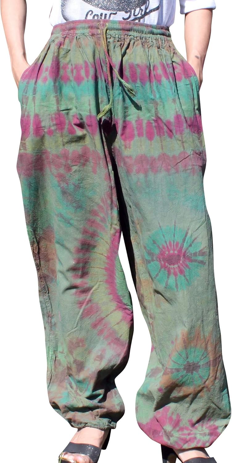 Full Funk Tie Dye Cotton Pants with Elastic Thick Pull String Waist