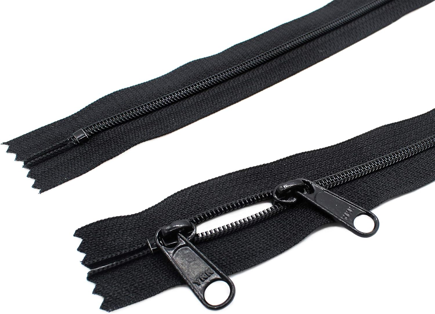 Double Slide Handbag Zipper 40" Black YKK #4.5 Coil with Two Long Pull Head to Head Closed Ended On Both Sides. Made in United States (5 Zippers/Pack)