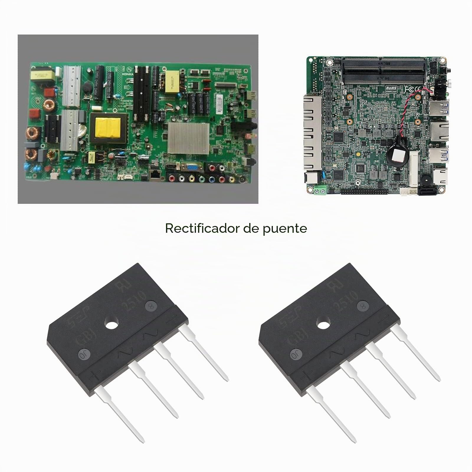 ECSiNG 10 unids GBJ2510 25A 1000 V puente rectificador a través agujero plano diodo puente rectificador para conmutación fuente de alimentación LED luz circuitos electrónicos
