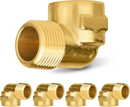 5-PCs HeSun Brass Pipe Fitting, 3/4" NPT Male x 3/4" NPT Female 90-Degree Barstock Street Elbow