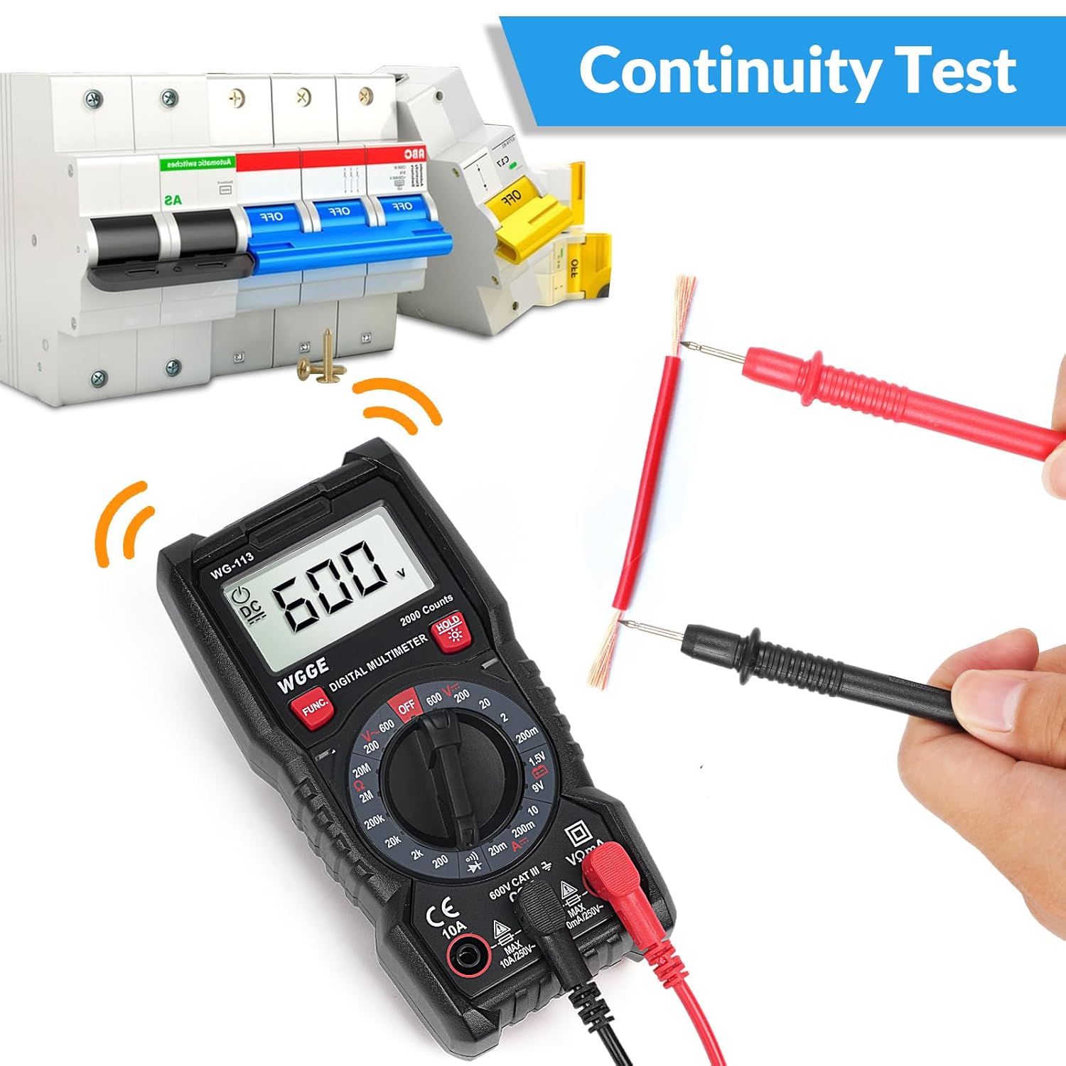 WGGE Digital Multimeter with Case, DC AC Voltmeter, Ohm Volt Amp Test Meter and Continuity Test Diode Voltage Tester for Household Outlet, Automotive Battery Test (Anti-Burn with Double Fuses)