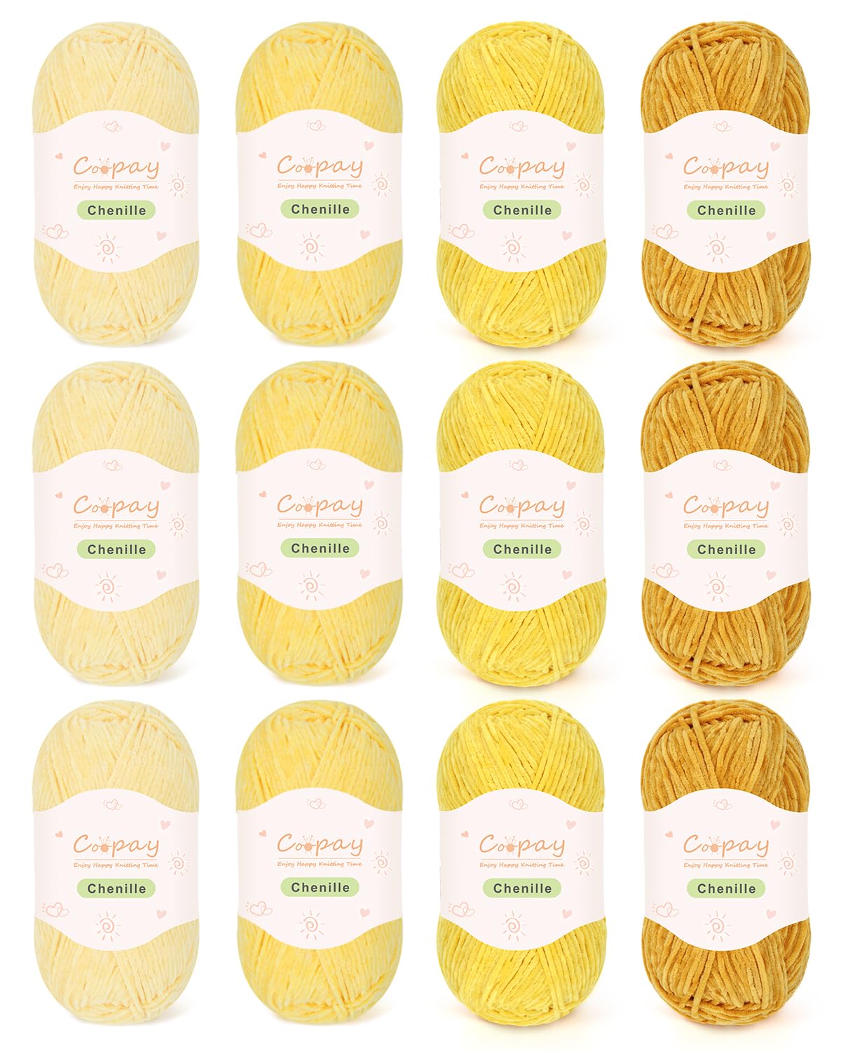 Coopay 600 g Chenille Fine Crochet Wool - Ball of Knitting Yarn, Yellow