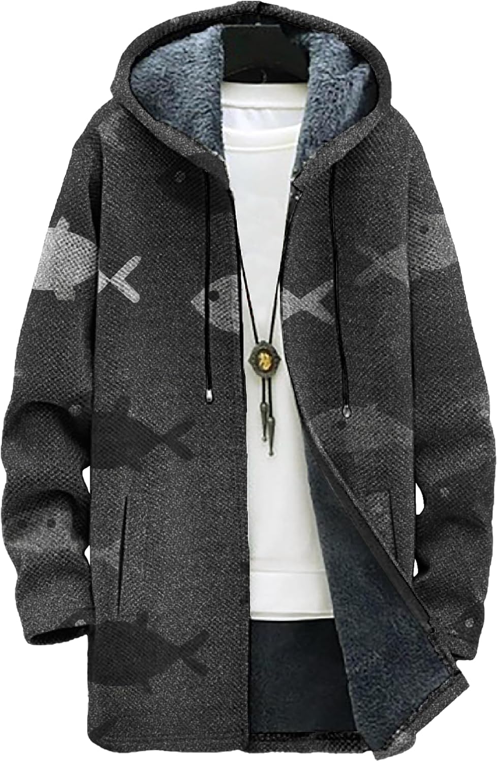 Fashion Sweatshirts for Men Full Zipper Graphic Loose Casual Fleece Lined Jacket Winter Long Outwear with Pocket