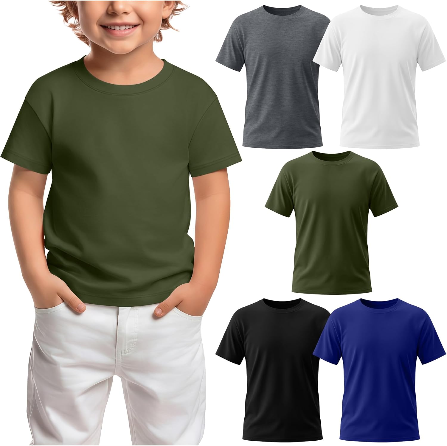 Oakgarden 5 Pack Toddler Boys T-Shirts Summer Short Sleeve Crewneck Tops Little Kids Basic Tee Athletic Loose Fit Tees