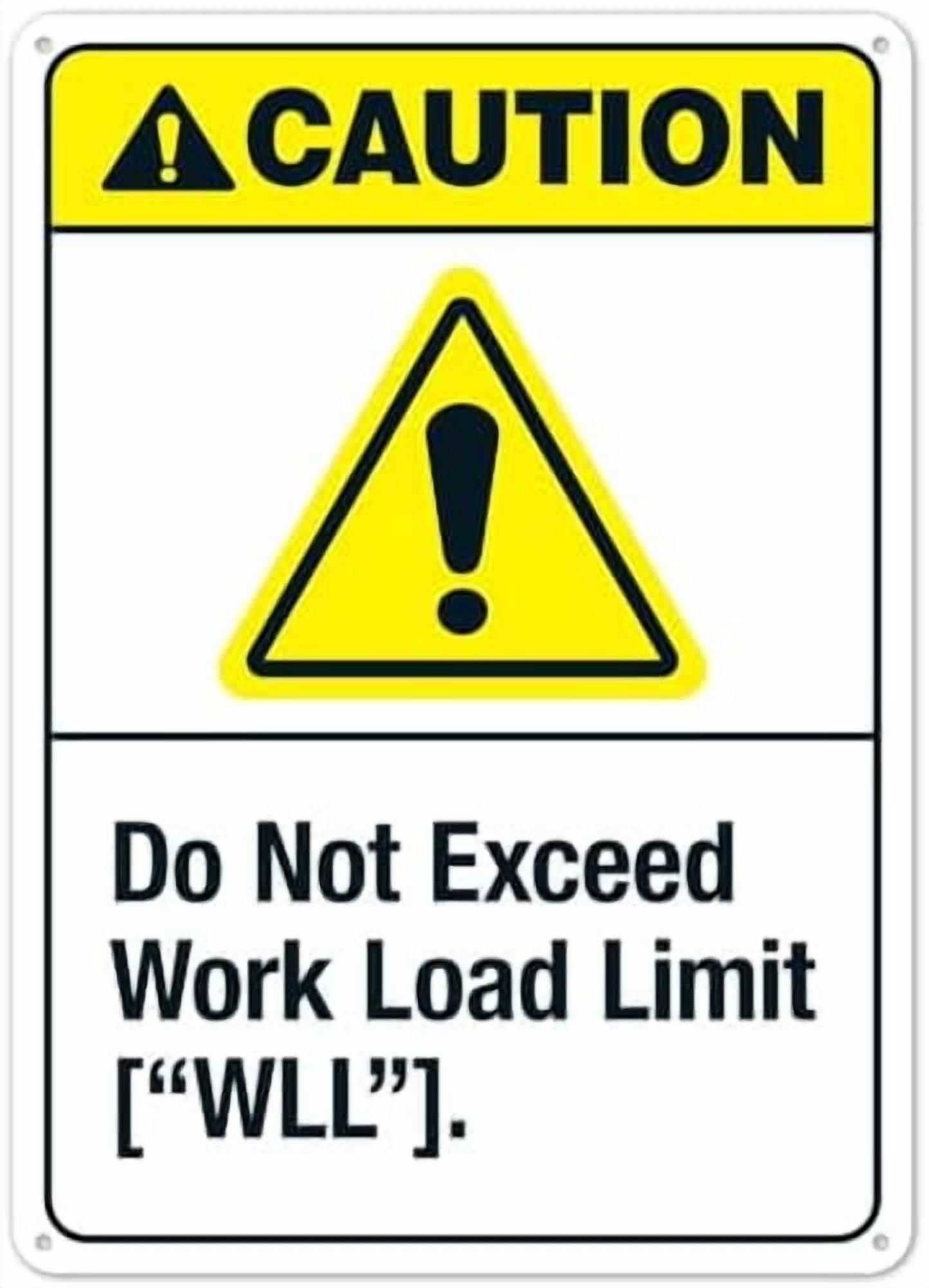 (2-Pack) Metal Tin Sign Caution Do Not Exceed Work Load Limit ANSI Facility Signs 8x12 Inch - Clear Warning for Home & Use