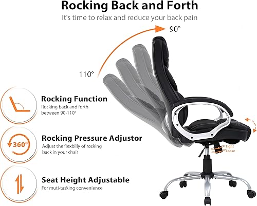 Miniatura 6 de Silla de oficina grande y alta, respaldo alto, silla de oficina ejecutiva, cómoda silla acolchada gruesa de cuero, asiento ancho ergonómico para