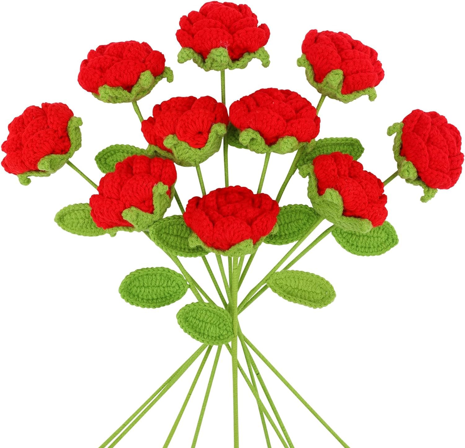 Azonee Artificial Flowers Crochet Flowers Completed Handmade Rose for Home Decoration and Valentine's Day Mother's Day Birthday Wedding Gift Teacher Women Table Home Wedding Decorations, 10Pcs Red