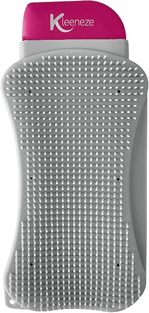 Kleeneze KL077905EU7 Deep Clean Flexible Silicone Kitchen Cleaning Pad with Scraper, Flexi Reusable Dish Sponge Scouring Pad, No Streaks or Smears, Pots Pans Glassware Utensil Cleaner, Pink/Grey