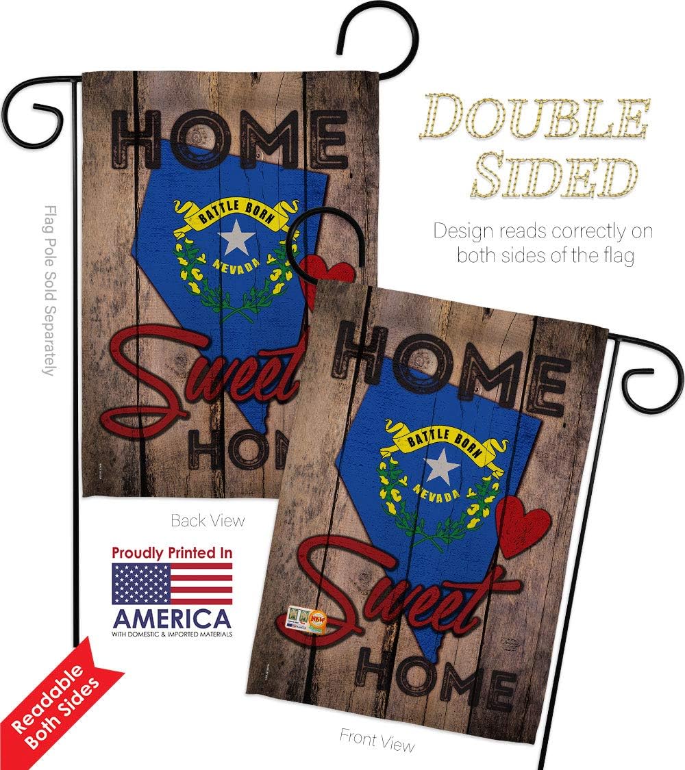 State Nevada Home Sweet Garden Flag Set with Stand Americana States USA American Territories Republic Country Particular Area Small Decorative Gift Yard House Banner Double-Sided Made In 13 X 18.5
