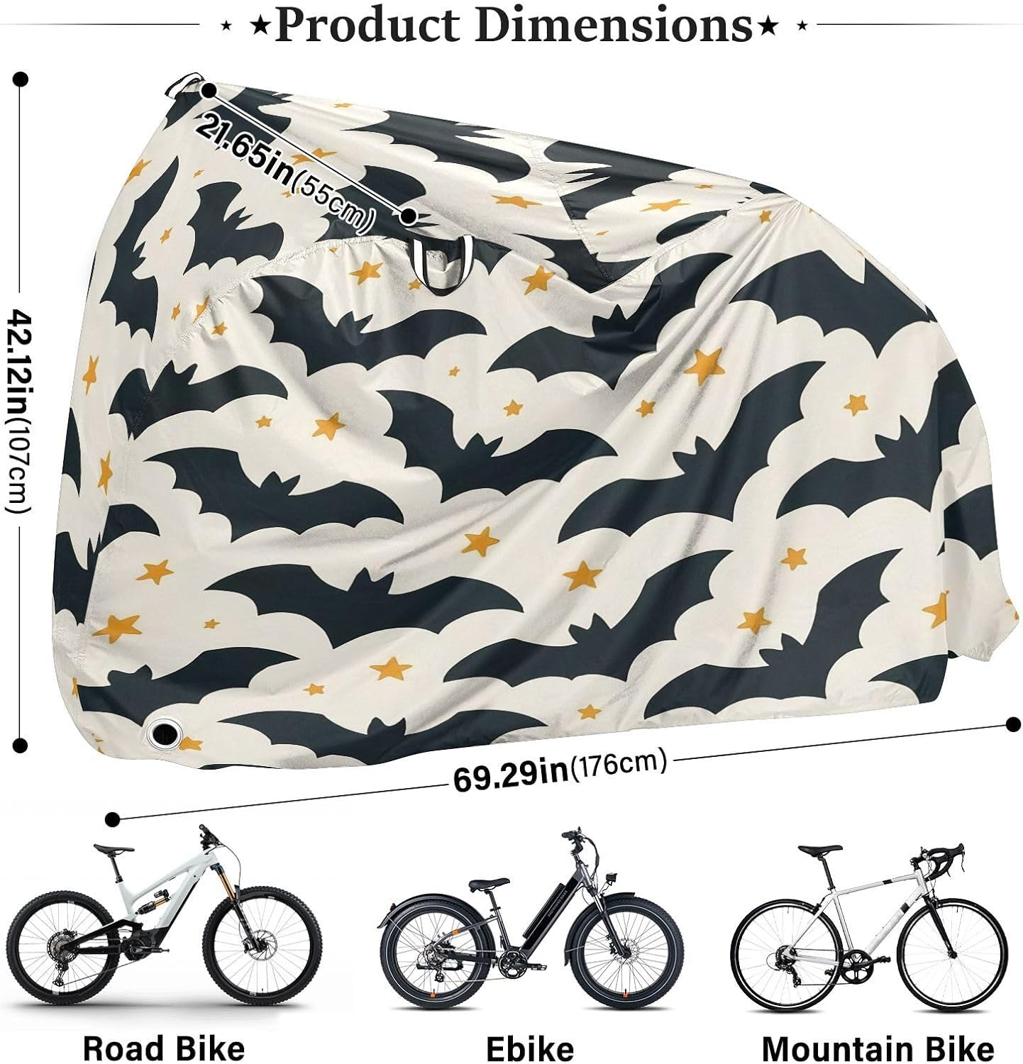 Black Bats Bike Cover Waterproof Outdoor Storage, Bicycle Cover Rain Sun UV Wind Proof for Mountain Bike,Road Bike,Electric Bike