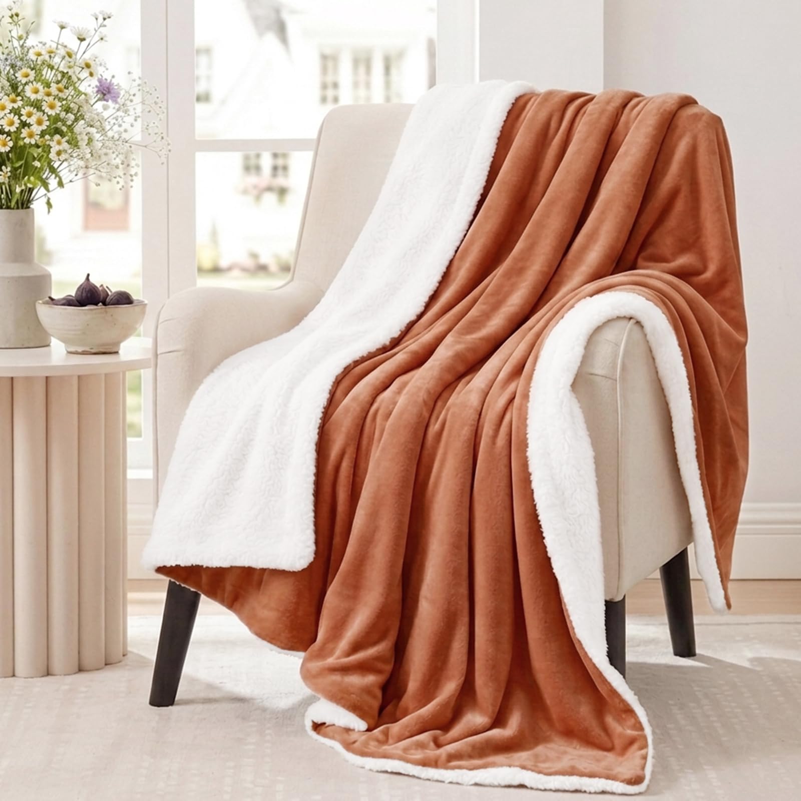 Aisbo Sherpa Fleece Throw Blanket Burnt Orange - Fluffy Thick Warm Blanket for Bed Double Size, Soft Solid Microfiber Blanket Twin for Sofa Couch, 150x200cm โ image 1
