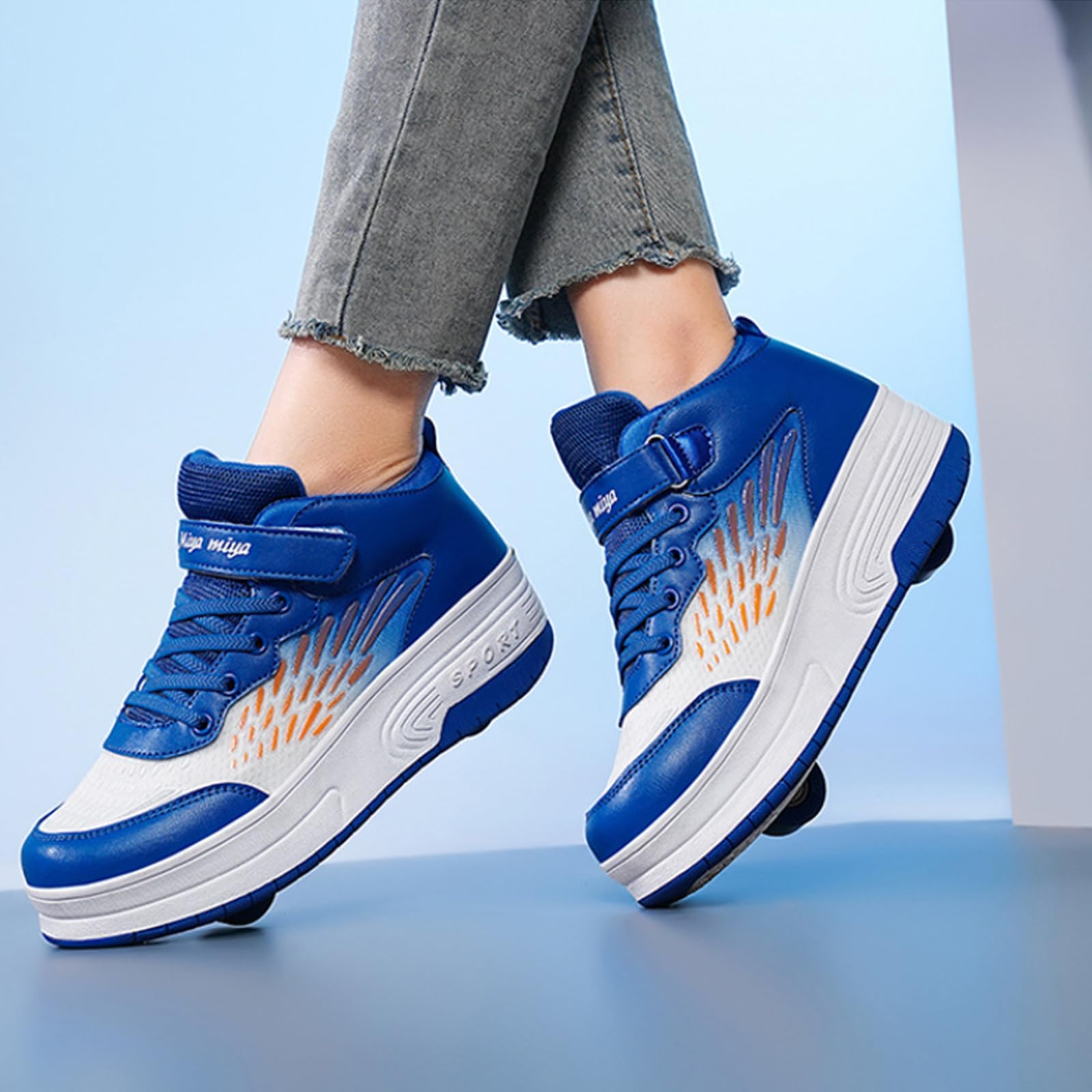 Hixingo Chaussure a Roulette pour Fille Garçons, Chaussures a roulettes avec Roues Chaussures de Skateboard, Patins à roulettes Maille Respirante, Crochet et Boucle Basket à roulettes