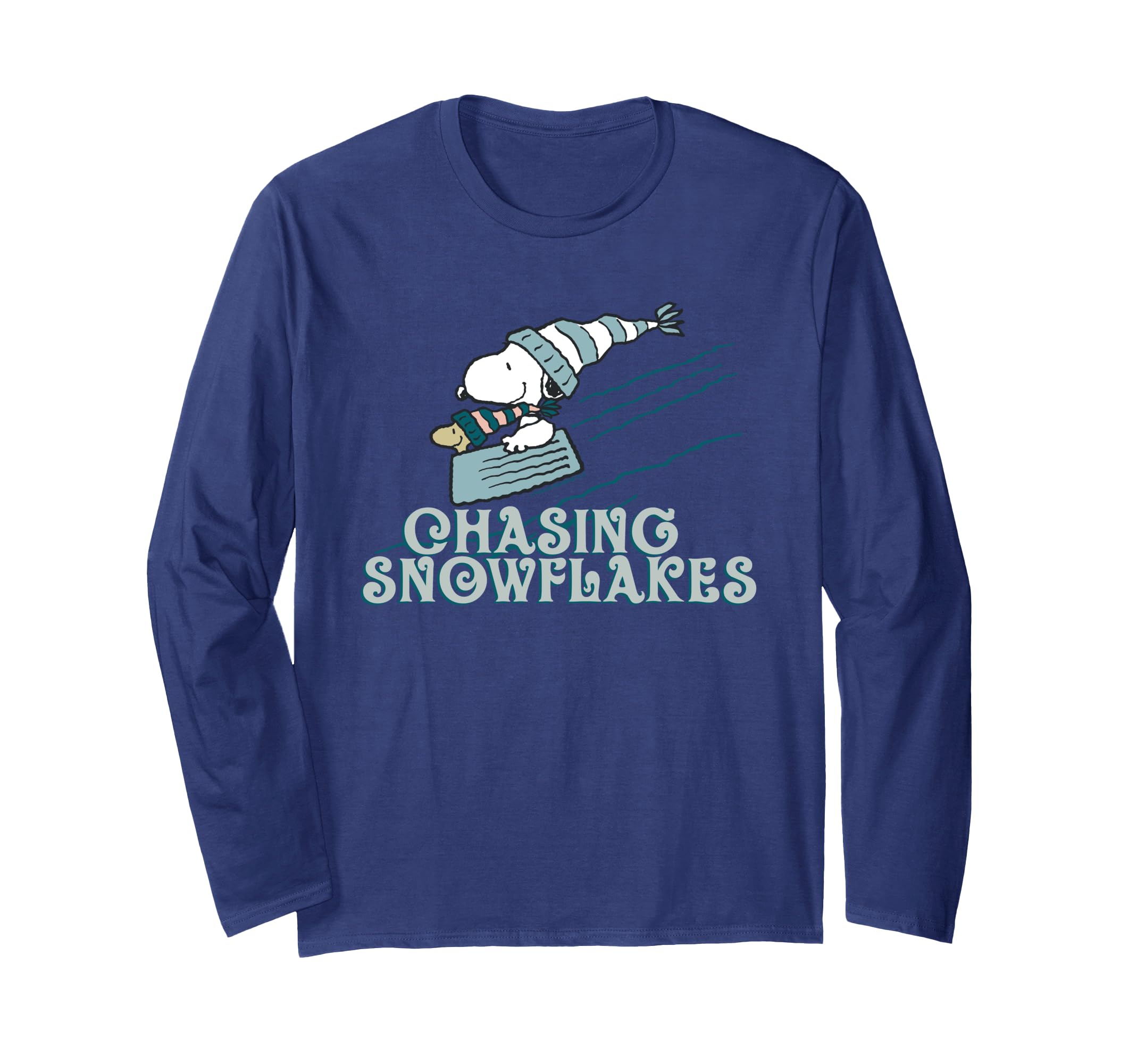 Peanuts Christmas Snoopy Chasing Snowflakes Long Sleeve T-Shirt ...