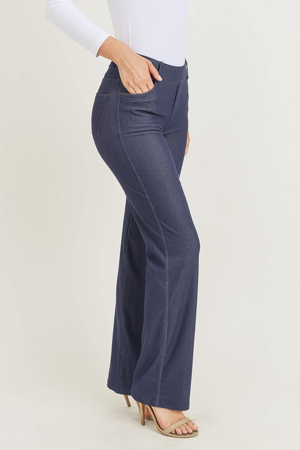 ICONOFLASH Women's Bootcut Jeggings Slimming Cotton Pull On Jean Like Leggings Plus Size (Large, Straight Leg Navy Blue) - Image 3