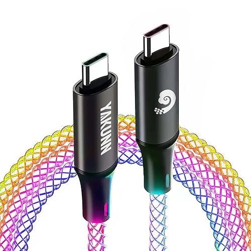 YAKUNN Cable de carga rápida USB tipo C colorido RGB de 3.3 pies, transferencia de datos, luz LED gradual RGB USB C a USB C, cable de carga rápida YAKUNN Cable de carga rápida USB tipo C colorido RGB de 3.3 pies, transferencia de datos, luz LED gradual RGB USB C a USB C, cable de carga rápida