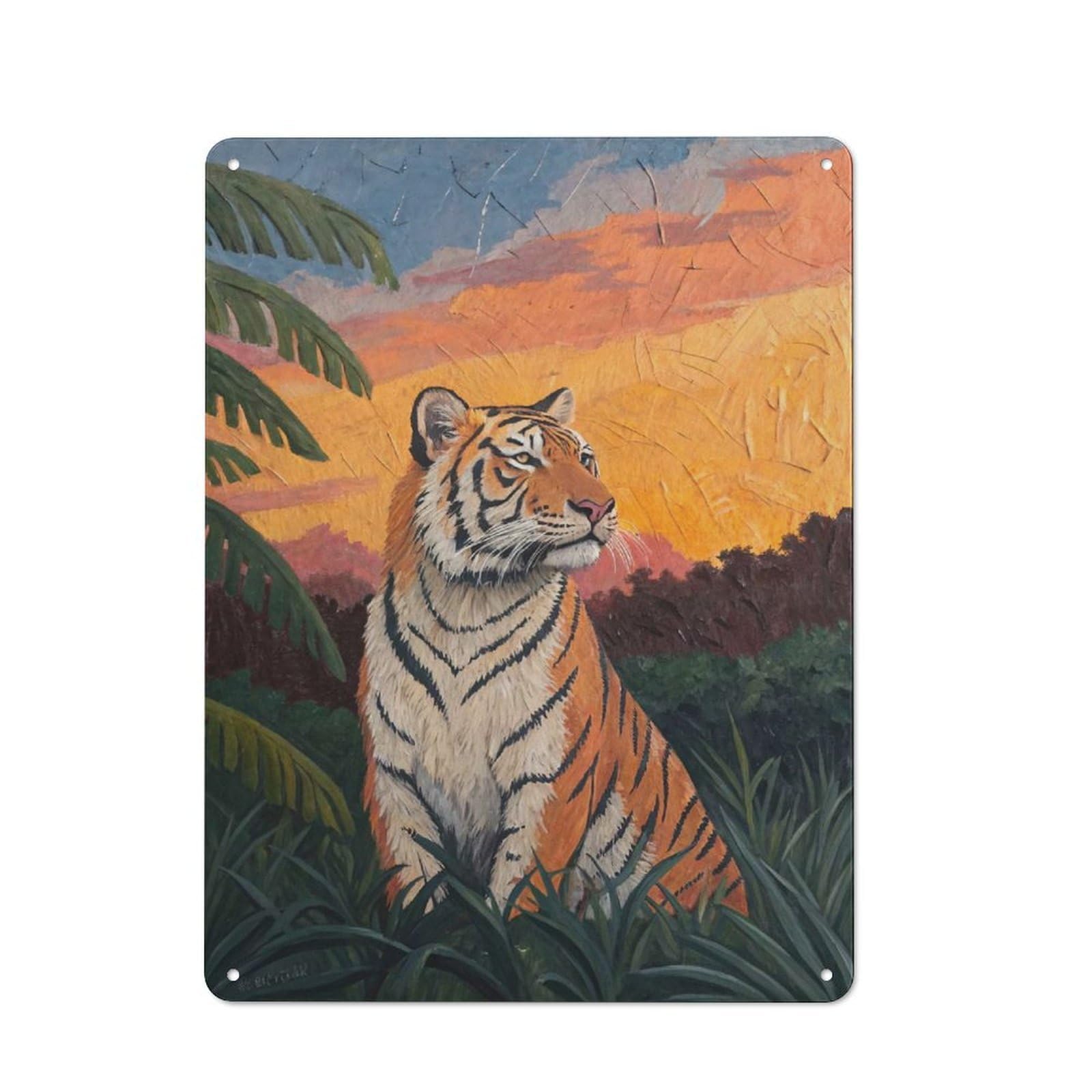 Vintage Tiger in Jungle Sunset Metal Plaque 40x30cm, Diner Style Decor for Bakery, Diner, Cafe Or Family Room