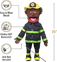 Vista 3 de Bombero de 25 pulgadas, macho negro, cuerpo completo, marioneta estilo ventrílocuo
