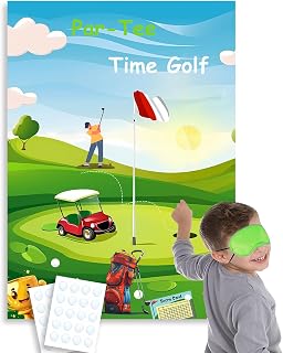 Golf Party Supplies, Pin the Golf Ball on the Hole Golf Games. Golf Party Decorations, Big Size Poster. Golf Birthday Party Decorations, Elastic Blindfolds. Stickers Edge Cut for Golf Party Favors.