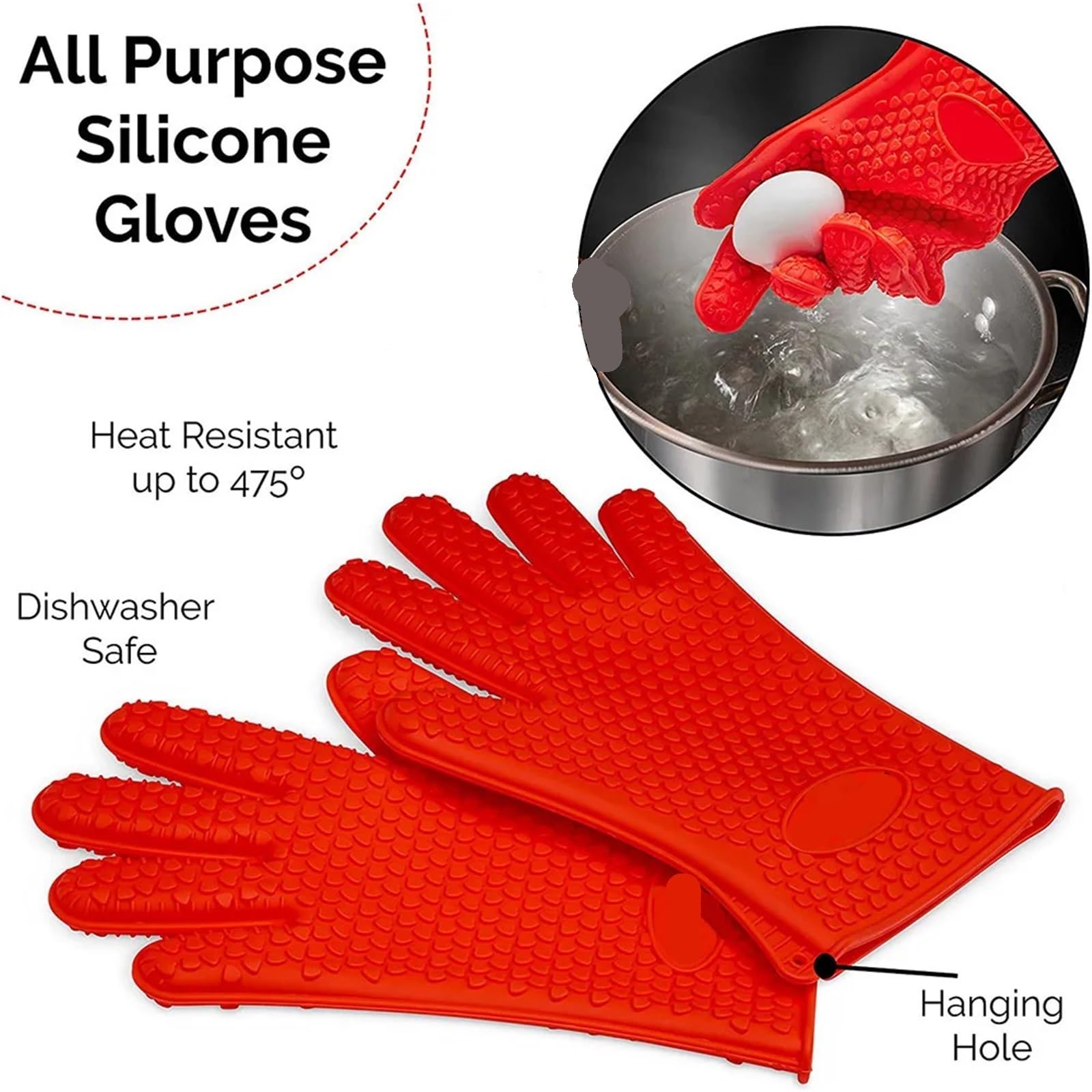 1 paio di guanti da cucina multifunzionali in silicone, resistenti al calore, barbecue, antiscivolo, gadget Per Grigliare(Black)