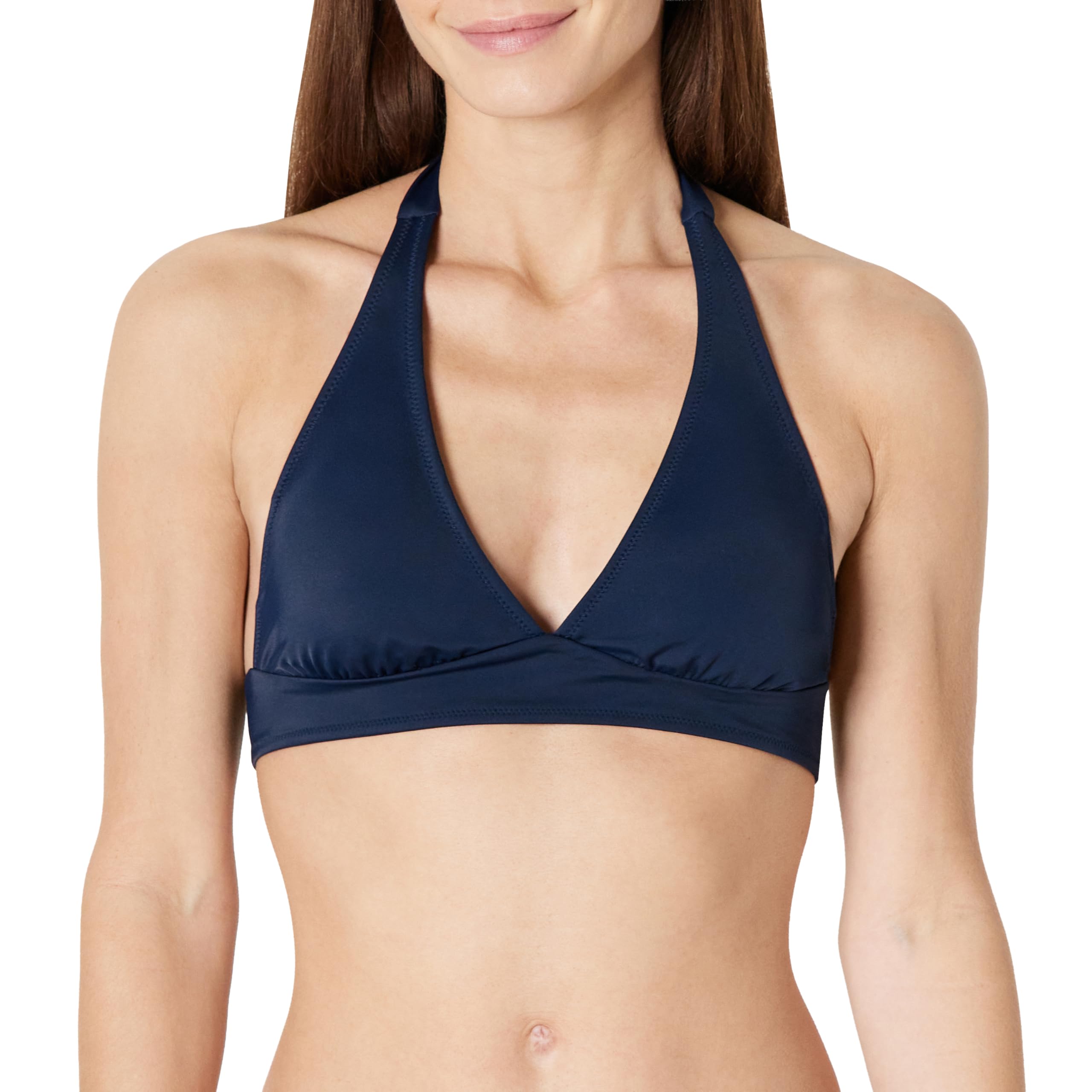 Photo 1 of Amazon Essentials Women's Light-Support Tie Halter Bikini Swimsuit Top, Navy, Medium