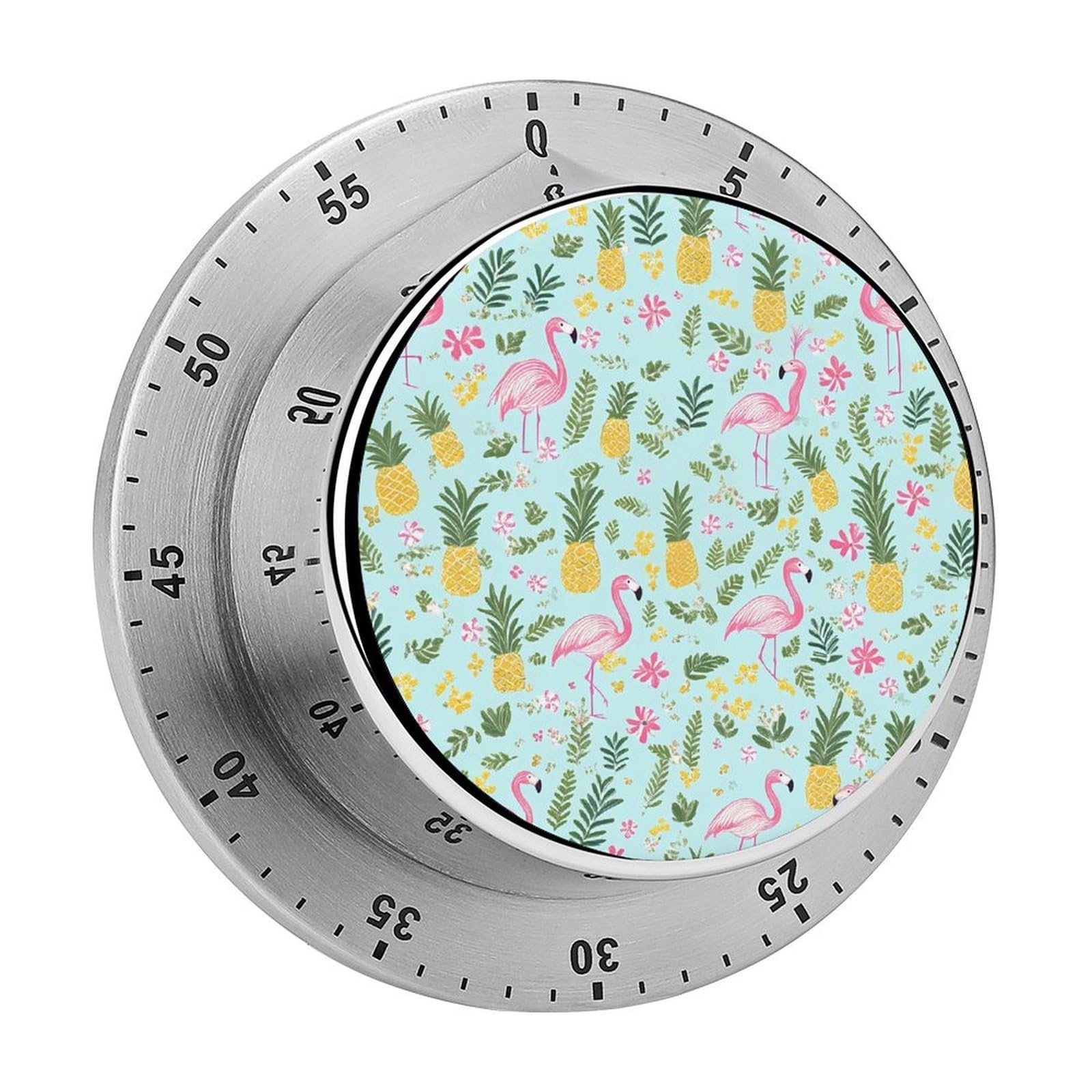 Tropical Flamingo and Pine Funny Timer 60 Minute Countdown Timer Mechanical Time Management Tool for Kitchen Work