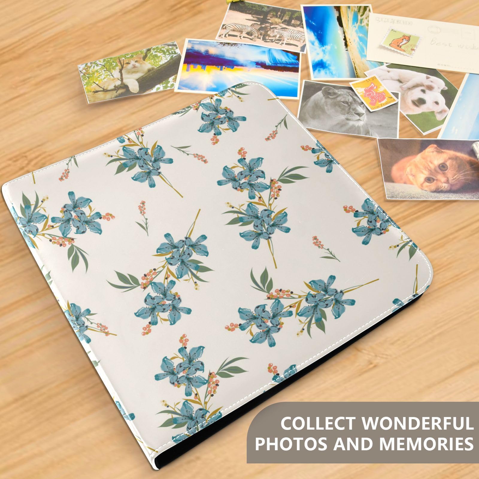 Álbum de fotos, páginas autoadhesivas, estantería, álbumes de fotos, álbumes familiares para fotos, 4 x 6 pulgadas, flores sin costuras, color beige
