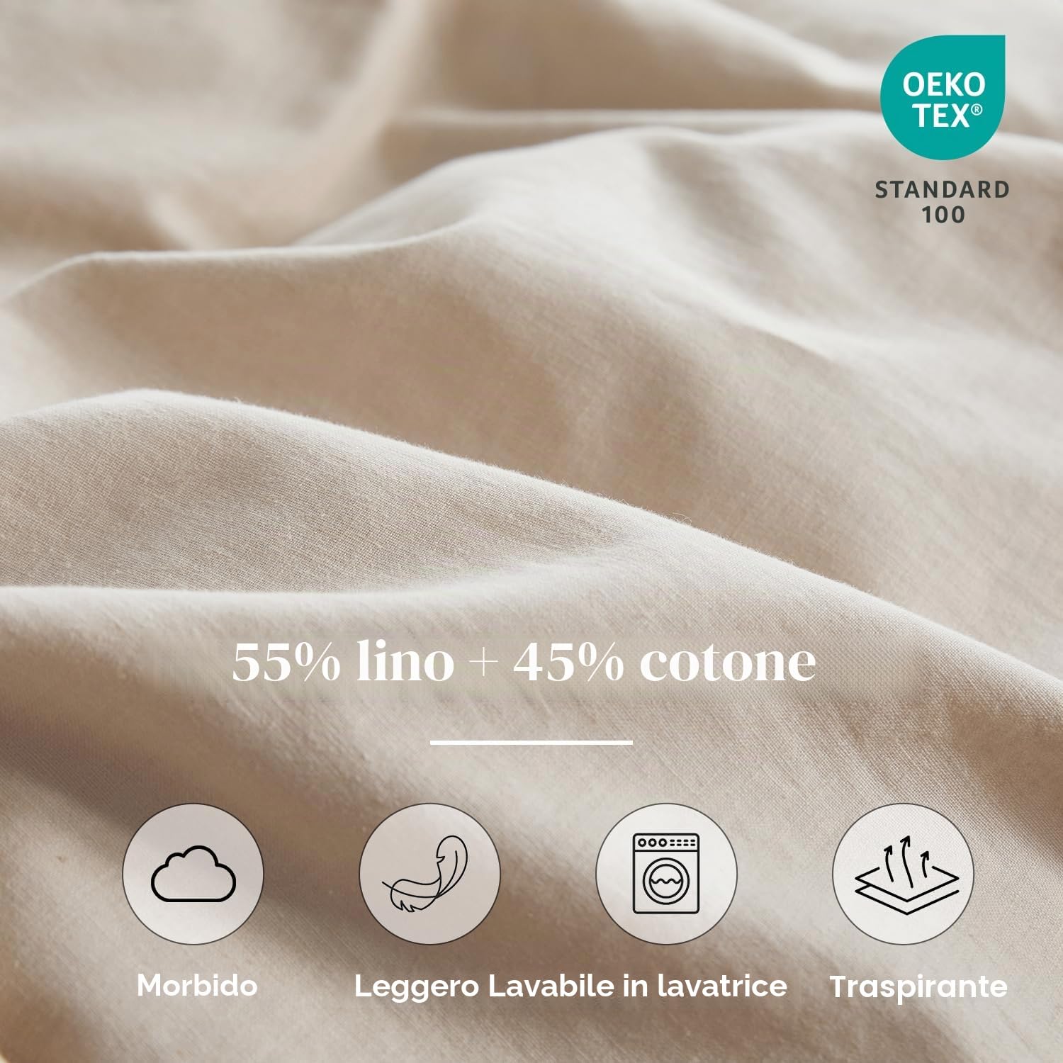 Simple&Opulence Set di Coperta per Matrimonio, Coperta di Lusso in Lino e Cotone, Eleganza con Bordo, Qualità da Hotel di Lusso, Perfetto per Ragazze o Persone Romantiche (Beige, 230x220 cm)