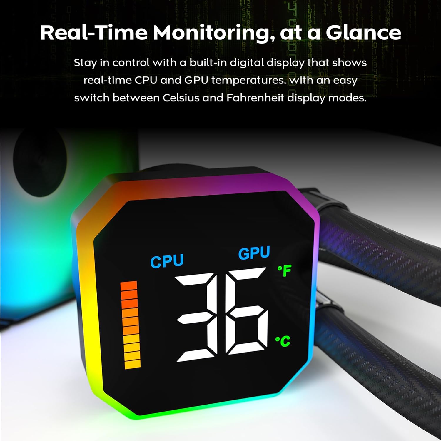 Digital display showing CPU temperature