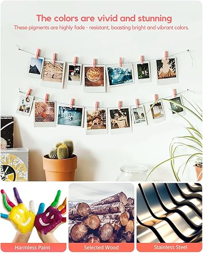 Miniatura 5 de Pinzas para la ropa, color rosa, 100 pinzas pequeñas de madera para fotos con cordel de yute, pequeño clip para papel fotográfico, ideal para baby