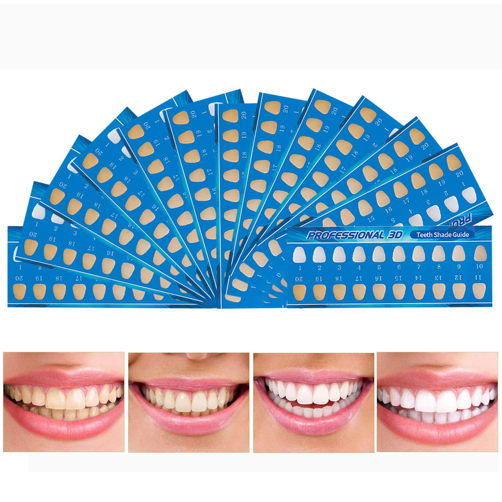 Teeth Whitening Shade Guide, 20 Pieces Tooth Bleaching Shade Chart, 16 Colors Paper Tooth Bleaching Shade Chart for Household Oral Care, Dental Bleaching Shade Tab, Dentist Tracking Teeth Whitening