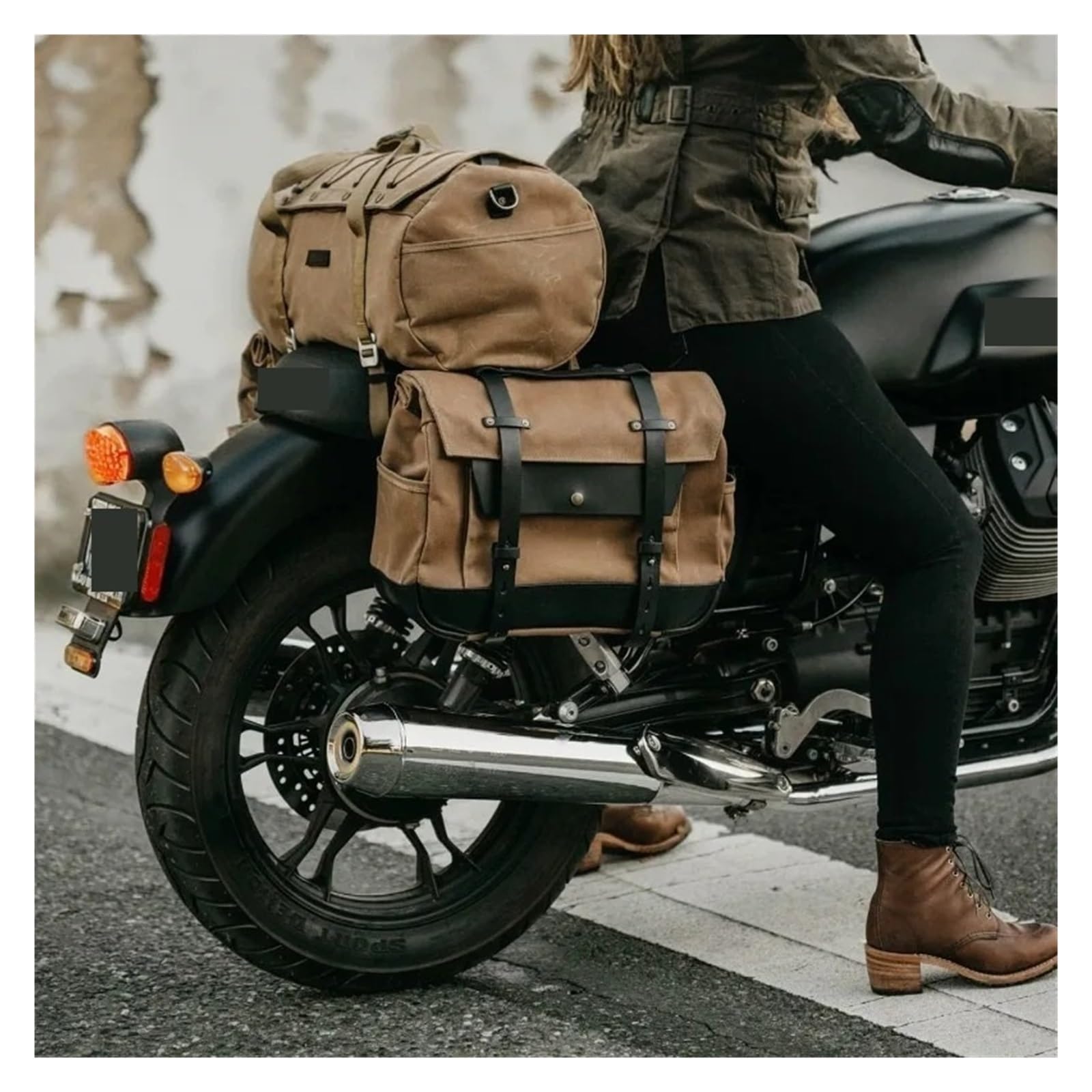 Borsa Moto Borsa Sella Per Moto Retrò Universale Impermeabile Tela Cerata Olio Messenger Motociclette Incrociatori Laterali Grande Selle Moto Bagagli(A)