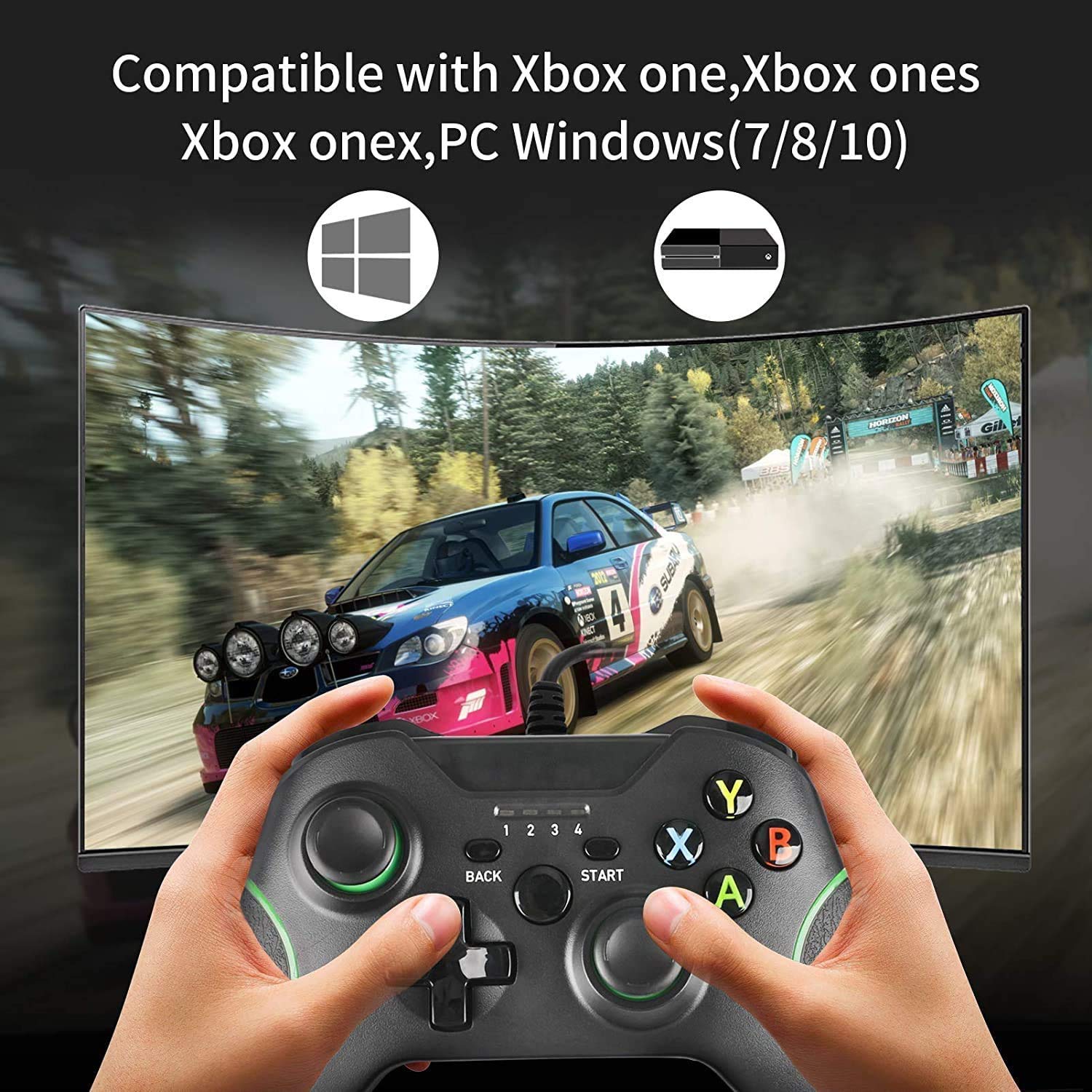 Controller for Xbox One,USB Wired PC Controller Gamepad Joystick for Xbox One S/X, Windows 7/8/10 with 7.2ft Cord, Dual-Vibration Turbo, Trigger Buttons - Black