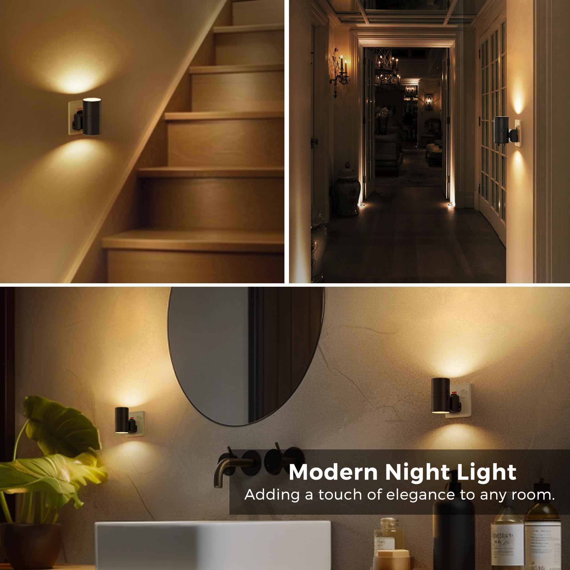Luz Nocturna, Luz Nocturna Led con Luz Blanca Cálida de 3000 K, Botón de Ajuste Que Se Puede Ajustar de 0 a 100 Lm, con Sensor de Fotocélula de Atardecer a Amanecer 2PCS