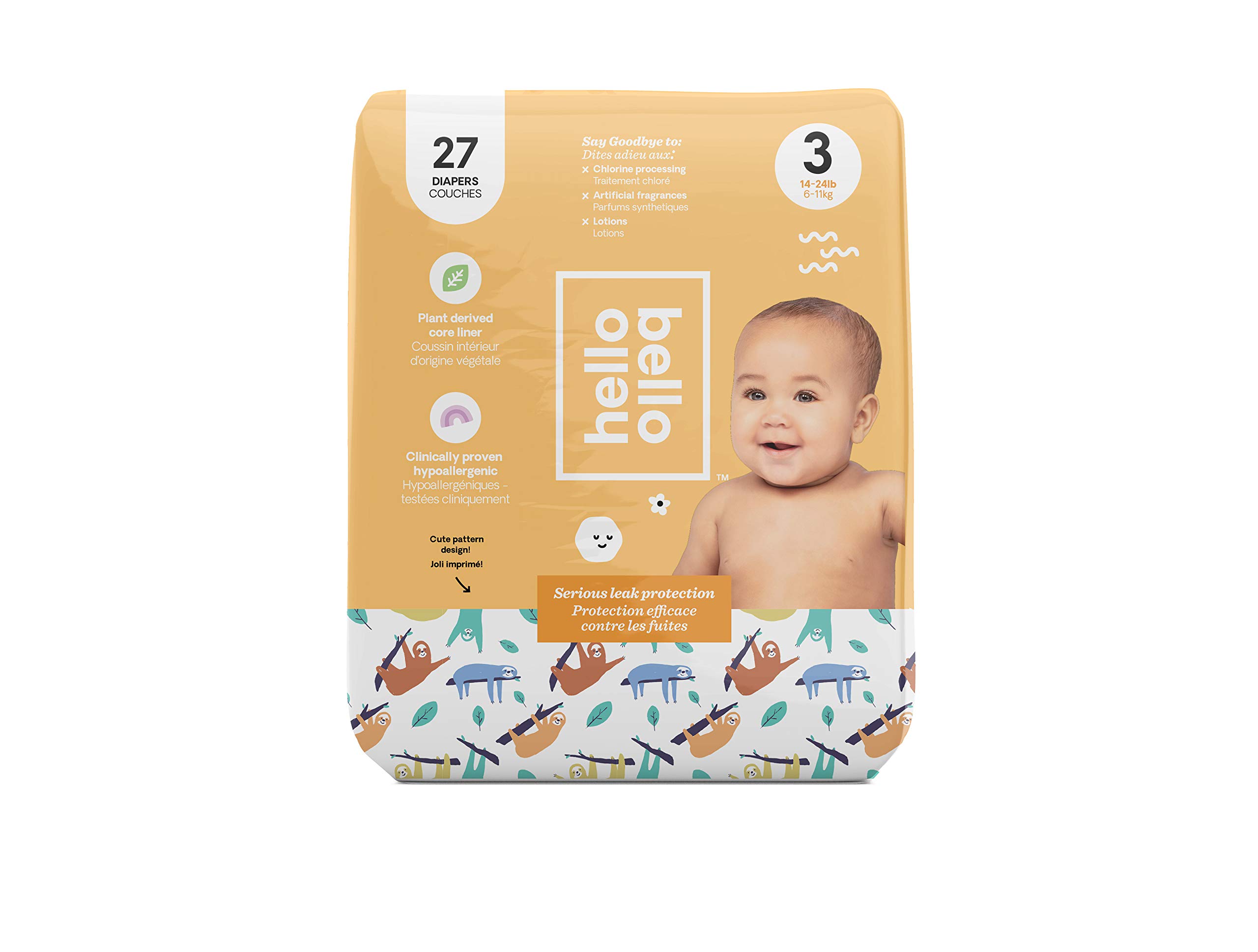 Jumbo Diaper, Sleepy Sloth, Gn, Size 3, 27 Count