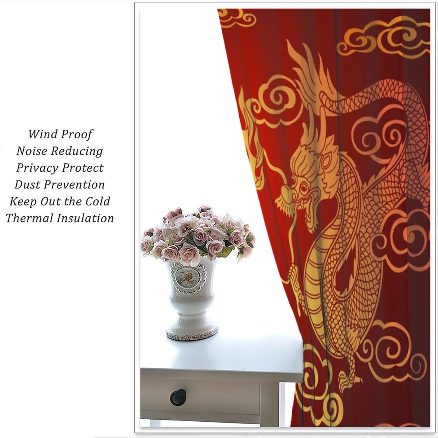 Dragon Curtains, Asian Style Traditional Chinese Dragon Clouds Window Treatments, Rod Pocket Thermal Insulated Drapes 2 Panel Sets for Bedroom Living Room Kitchen, 42" W x 45" L【Decor】