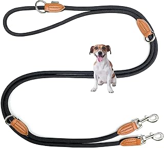 Leisegrün Hundeleine kleine Hunde leicht - Führleine 3m verstellbar mit 2 Karabiner - 3 Meter lang x 0,8 cm - Nur 200 g - Modell Devon - Schwarz