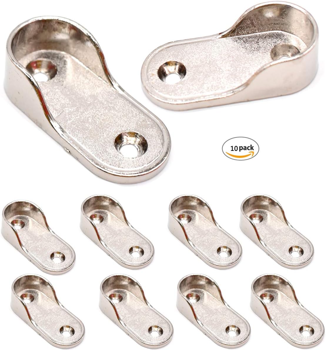 Zliger 10 Piece Wardrobe Rail Supports,End Brackets Rod Holder Zinc Alloy Wall Sockets for Hanging Clothes (19MM)