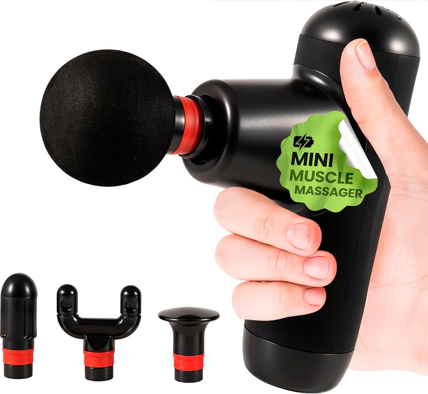 Mini Massage Gun Deep Tissue | Small Portable Percussion Muscle Massager | Travel Size Pain Relief | 4 Heads, Type-C Rechargeable | Carry Case Included