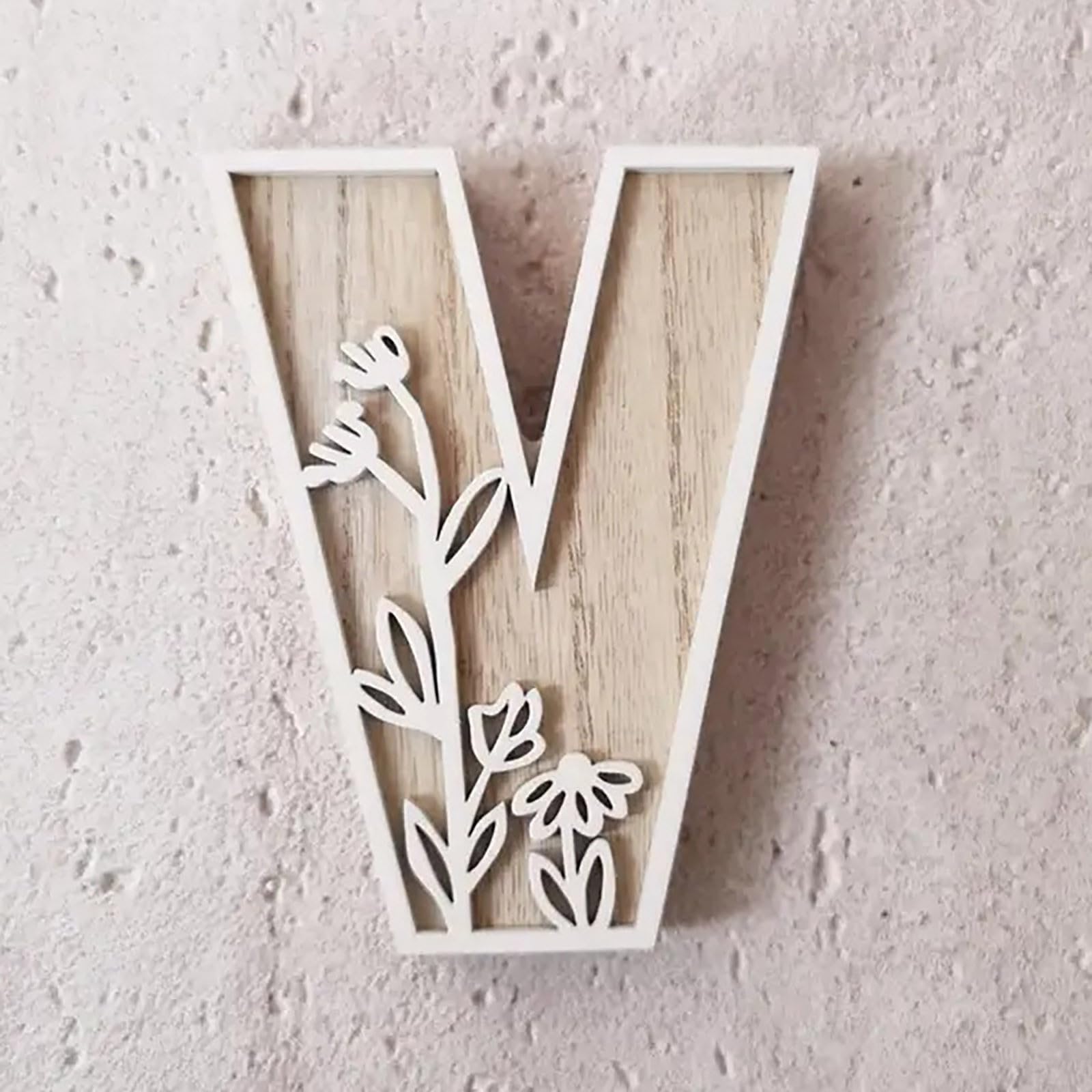 5 26 Letters for Wall Decoration Flowers Can Be Painted on Wood Children's Room Letters Wooden Letters for Crafts Name Tags Wedding Home Decoration (V, One Size)