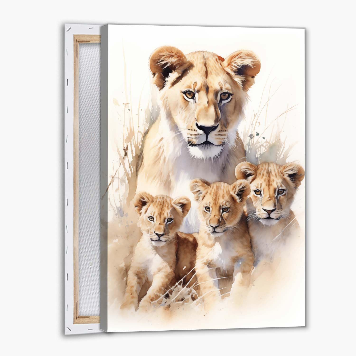Watercolor Animal Lioness and Cub Wall Art African Wildlife Pictures Watercolor Painting Nursery Lion Canvas Abstract Lion Picture Lioness Family Canvas Wall Art African Animal Artwork 16x24in Framed