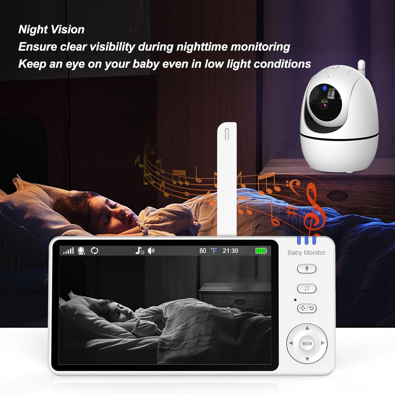 5 Inch HD Baby Camera Monitor with Night Vision, Wireless Smart Monitoring, Sound Detection & Secure 2.4GHz FHSS - Indoor Security Camera for Home, No WiFi Needed