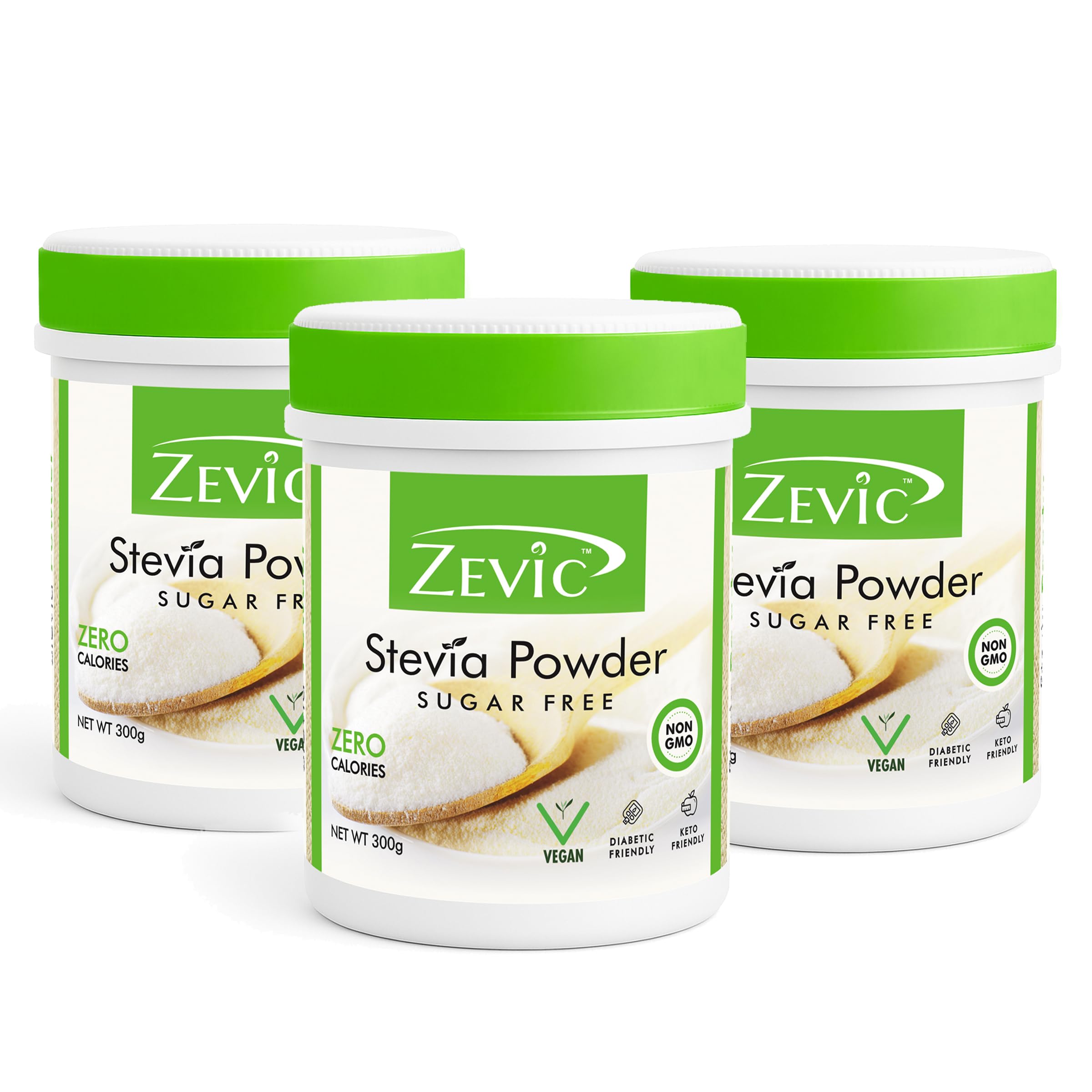 Zevic Stevia Sugar Free | Zero Calories Stevia | Vegan & Keto | 100% Natural Sweetener | Sugar Substitute Natural | Diabetic Friendly - 900g (300g x 3)