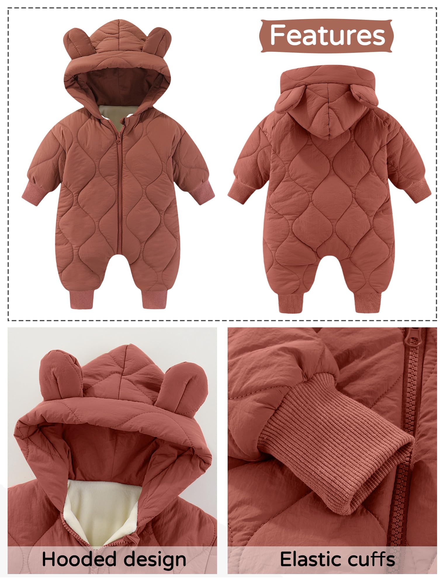 Maeau - Tute per bambini Piumino con Cappuccio Un Pezzo Inverno Neonato Bambino Ragazza Ragazzo Tute da Neve Calda Spessa Pagliaccetto Antivento 3-18 Mesi