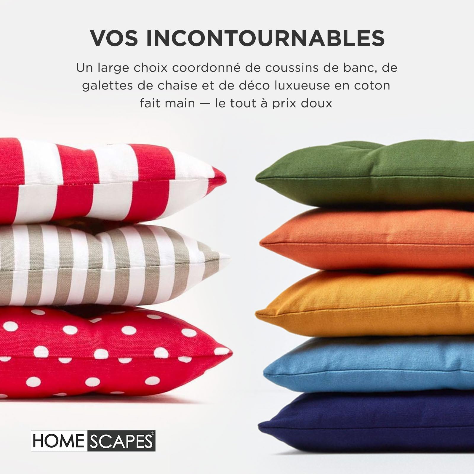 HOMESCAPES Coussin pour Banc de Jardin, Matelas de Sol, Coussin pour Banquette extérieure 3 Places, Coton - 143 x 48 x 5 cm - Bleu foncé