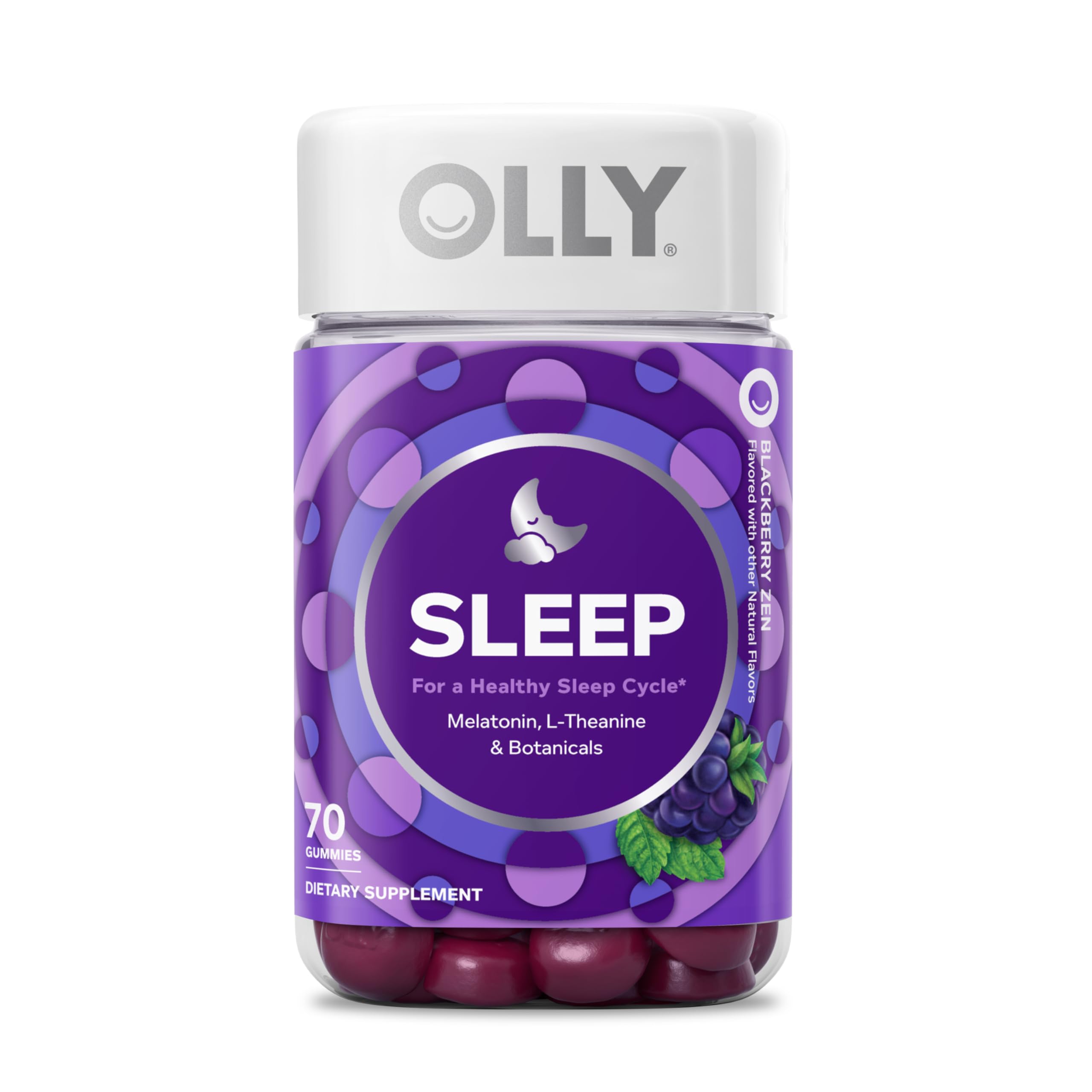 OLLY Sleep Gummy, 3 mg Melatonin, L-Theanine, Chamomile, Lemon Balm, Sleep Aid, Blackberry - 70 Count