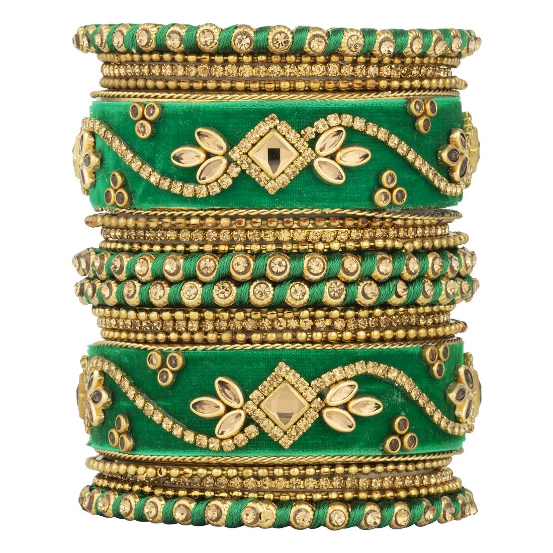 Peora Womens Handmade Silk Velvet and Gold Plated Bangle Kundan/Chuda/Chura Set Navratri Gift (Green, Size -2.6 inch) (B07T7PCTFH) Amazon Price History, Amazon Price Tracker