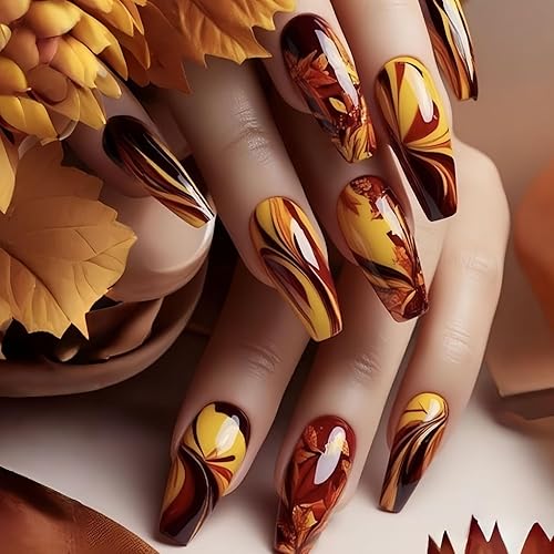 24PcsThanksgiving Press on Nails Medium Artificial Ballet Acrylic False Nails