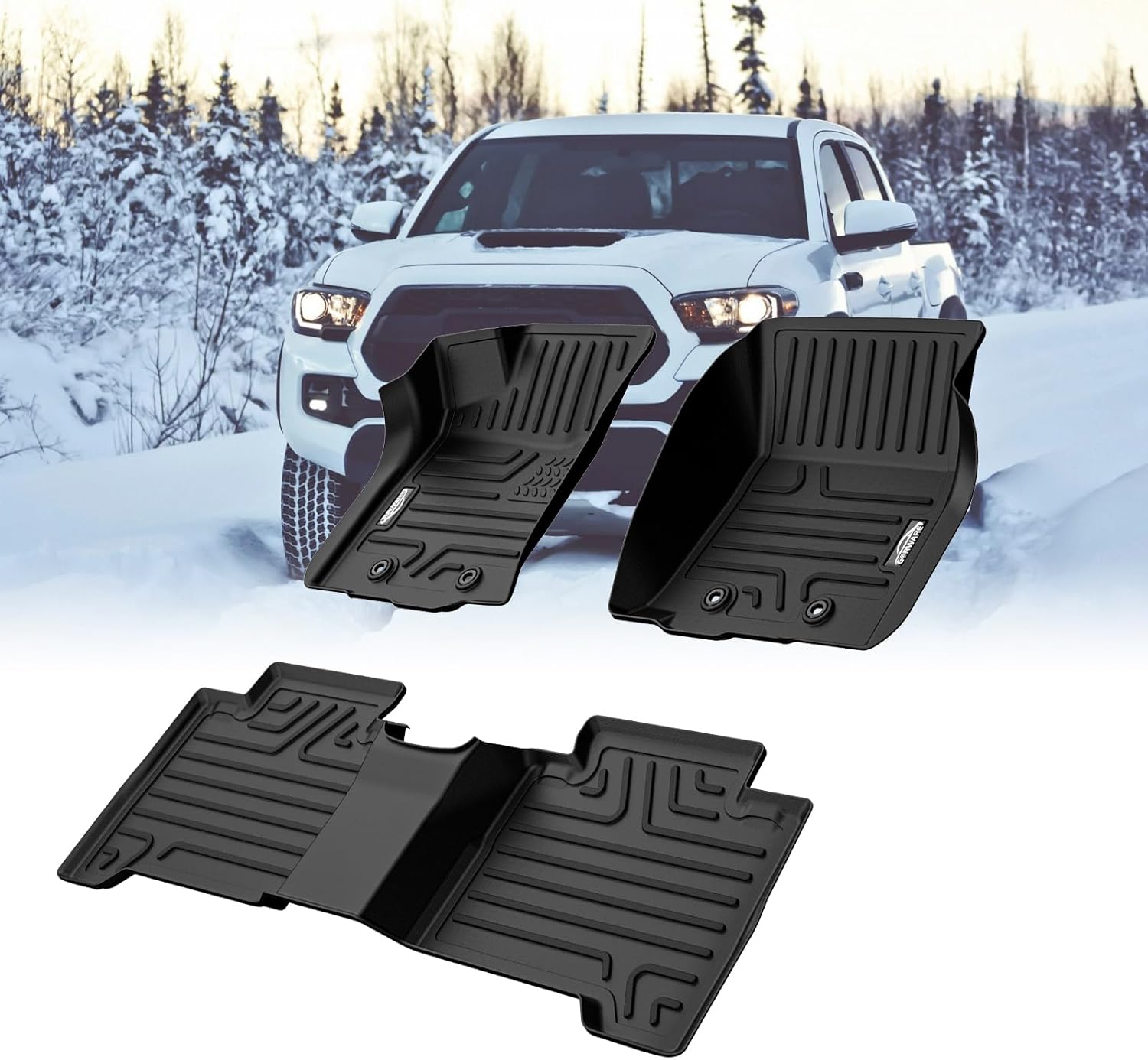 Floor Mats for Toyota Tacoma 2018 2019 2020 2021 2022 2023, Floor Liners 3D Custom Floormats All Weather Protection, Front and Rear Row TPE Floor Liners Fit with High Side